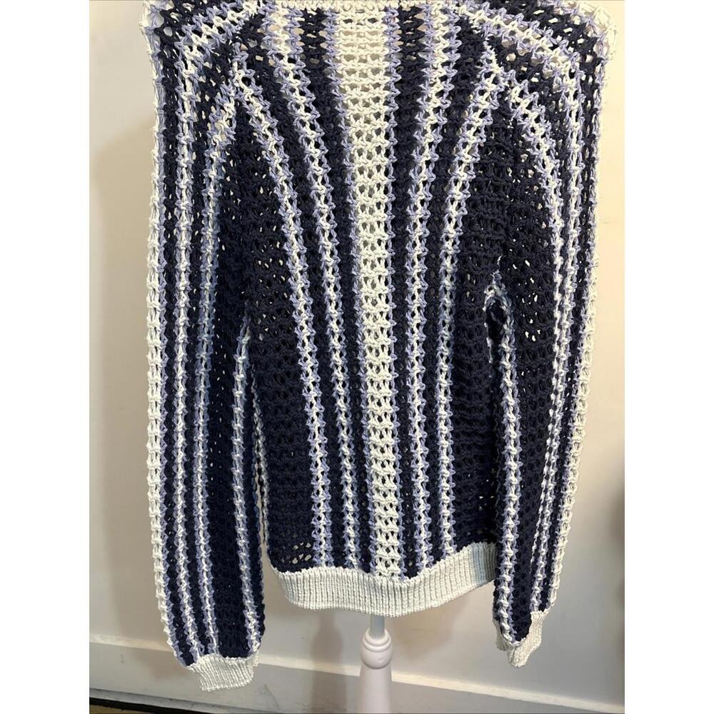 Free People Blue and White Crochet Stripe Sweater - Picture 11 of 12